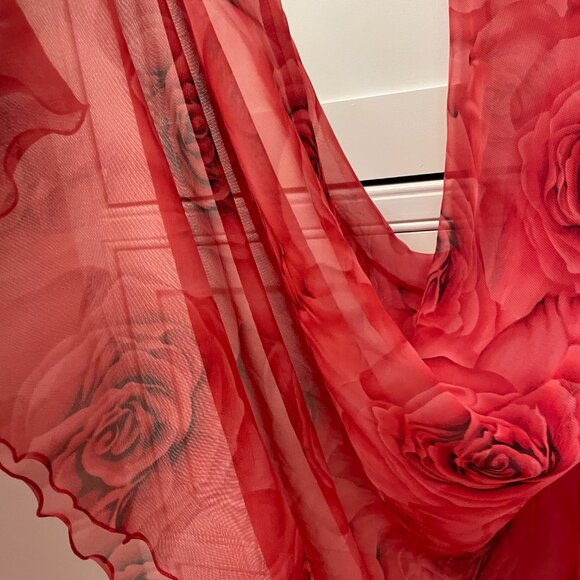 Vintage Red CoverUp Roses Dress - Picture 4 of 8